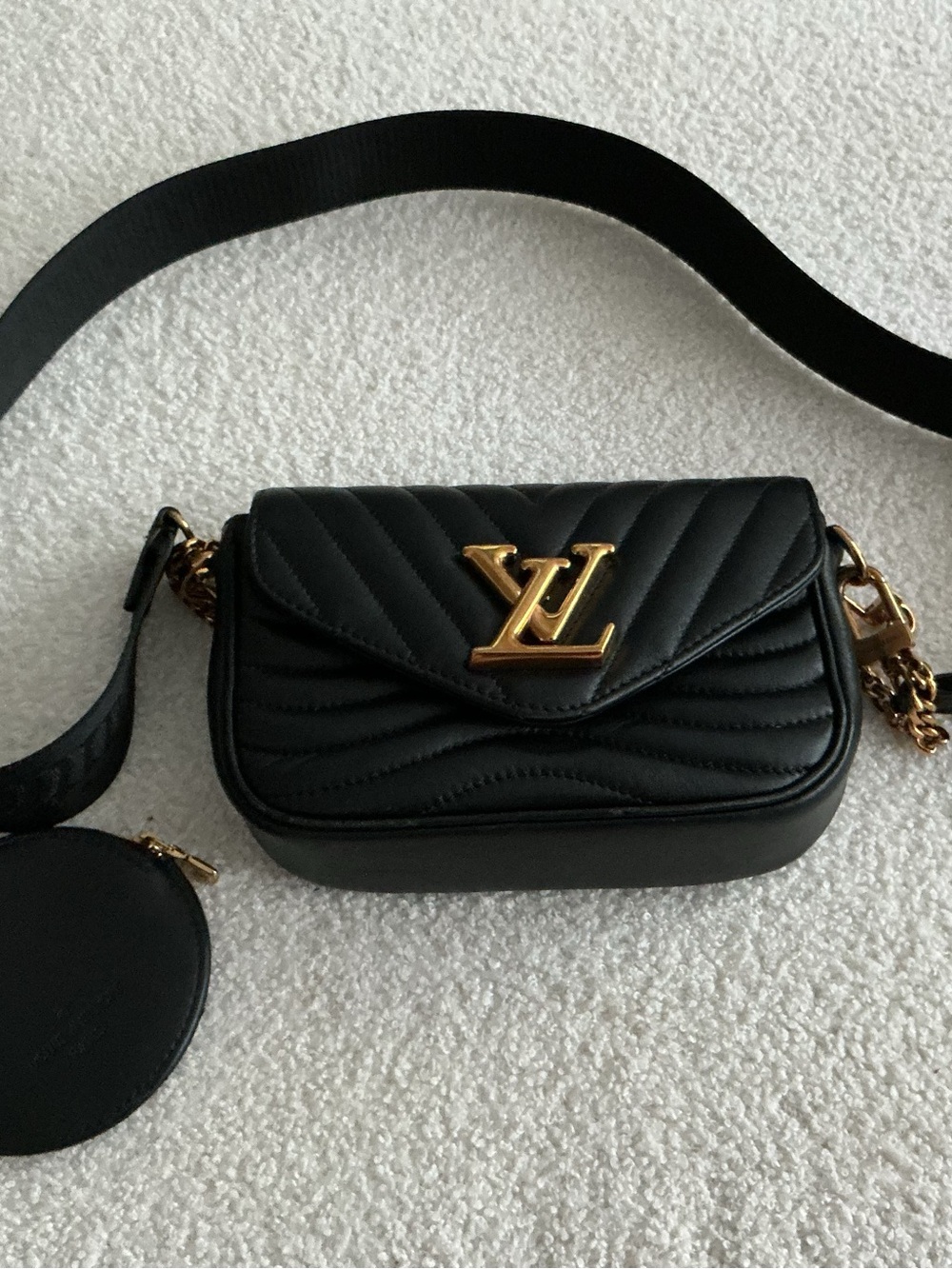 Louis Vuitton Black Quilted Leather Crossbody Pouchette with Gold LV Accent